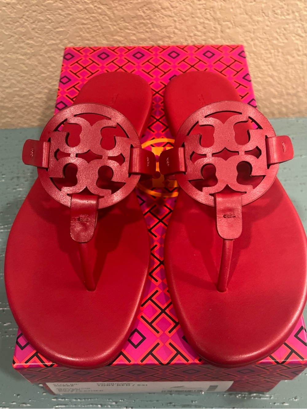 Tory Burch Red Miller Leather Thong Sandals - Picture 1 of 7